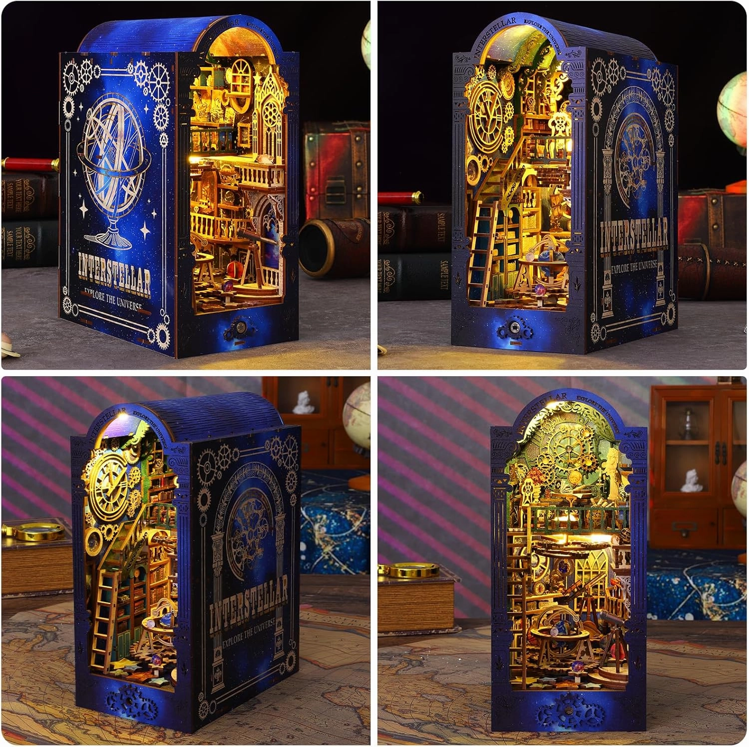 Sutinban Book Nook Kit, DIY 3D Wooden Puzzle Booknook Bookshelf Insert Decor, Bookend Diorama Great Gift for Teens and Adults, DIY Miniature Dollhouse Kit (Interstellar Exploration)