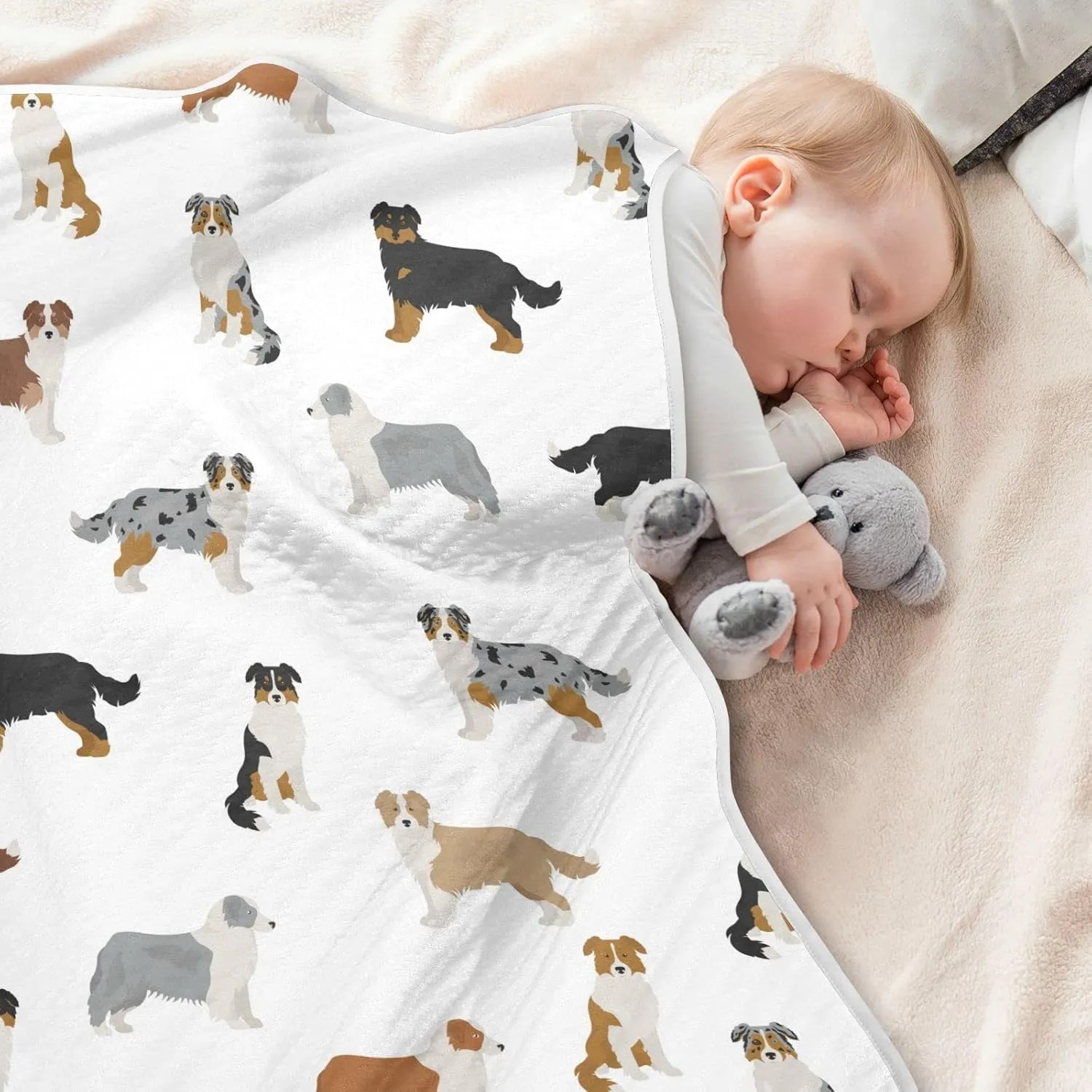 Swaddle Blanket Australian Shepherd Dog Cotton Blanket for Infants, Receiving Blanket, Lightweight Soft Swaddling Blanket for Crib, Stroller, Nursery Blankets, 30x40 in