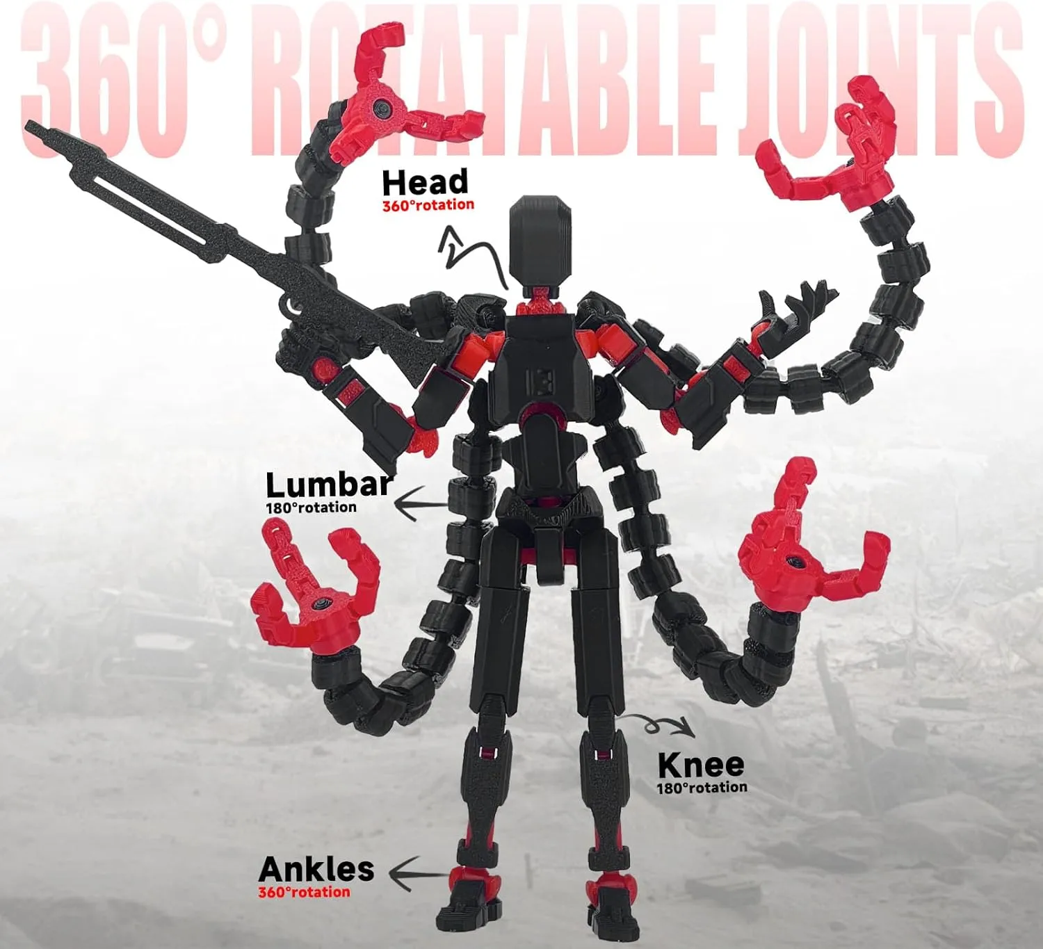T13 Action Figure Already Assembled Accessories, T13 Multi-Jointed Movable,for Collectors Desktop Decorations t-13 Movability 3D Printed Toys (Black Red, 7.2inch)