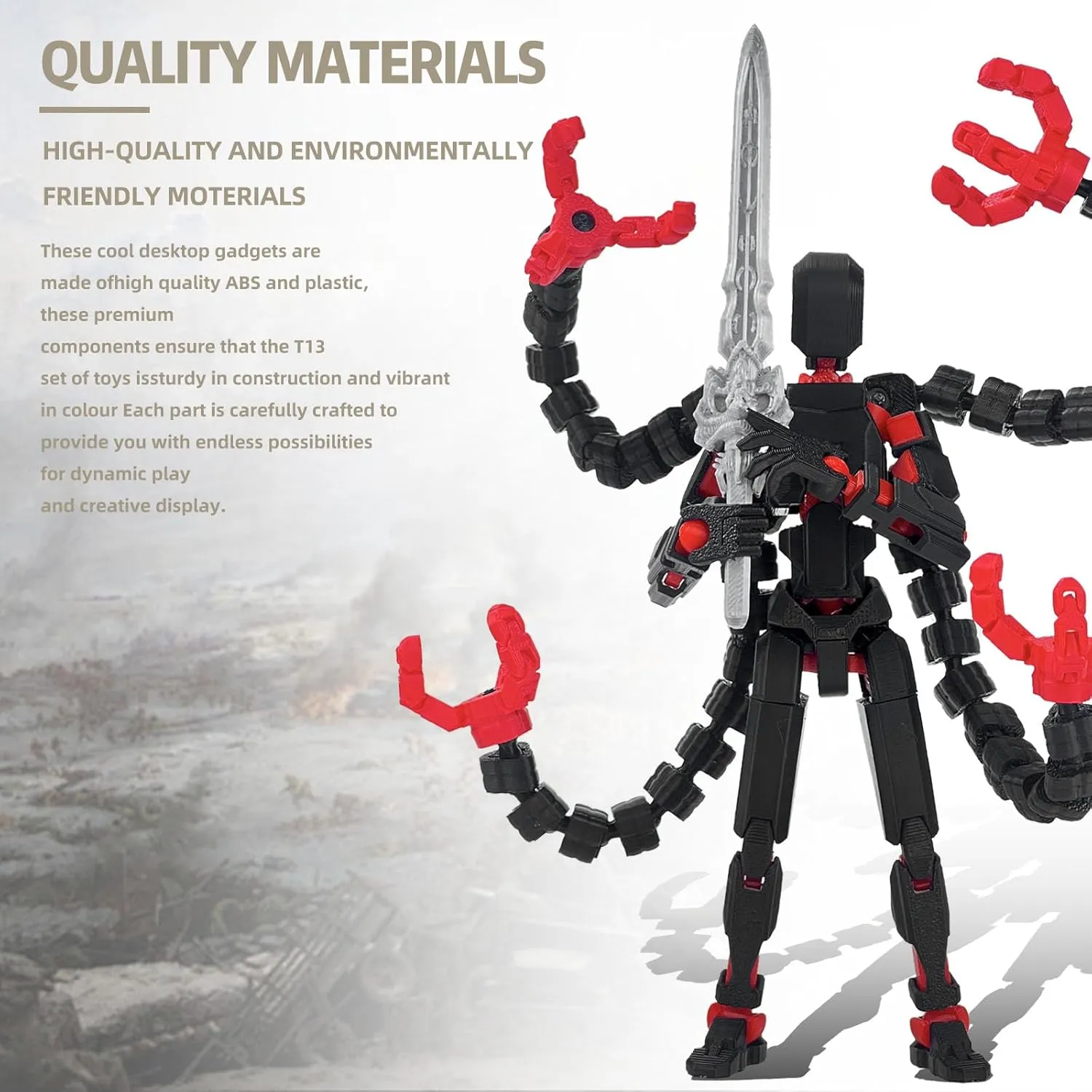 T13 Action Figure Already Assembled Accessories, T13 Multi-Jointed Movable,for Collectors Desktop Decorations t-13 Movability 3D Printed Toys (Black Red, 7.2inch)