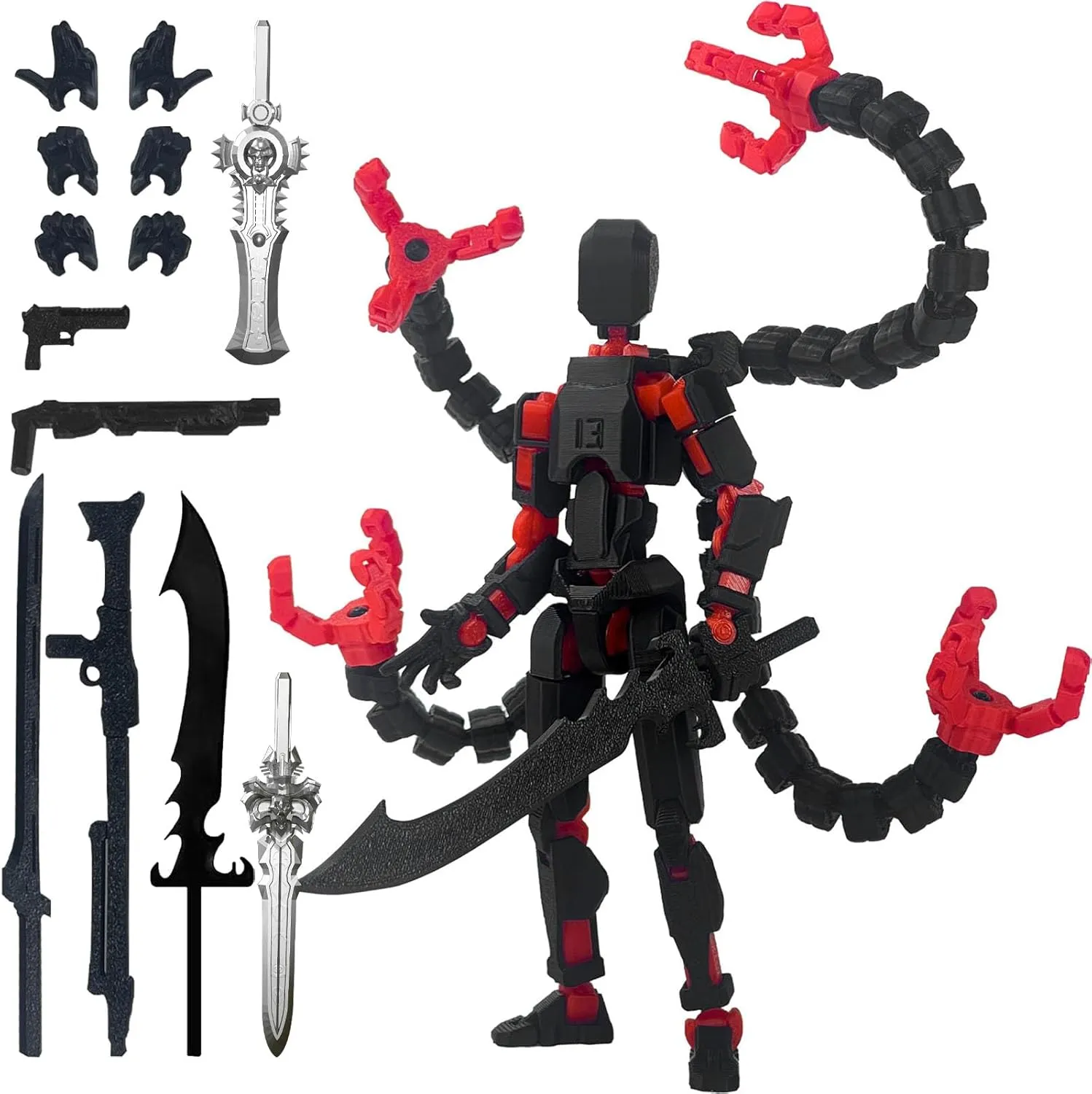 T13 Action Figure Already Assembled Accessories, T13 Multi-Jointed Movable,for Collectors Desktop Decorations t-13 Movability 3D Printed Toys (Black Red, 7.2inch)
