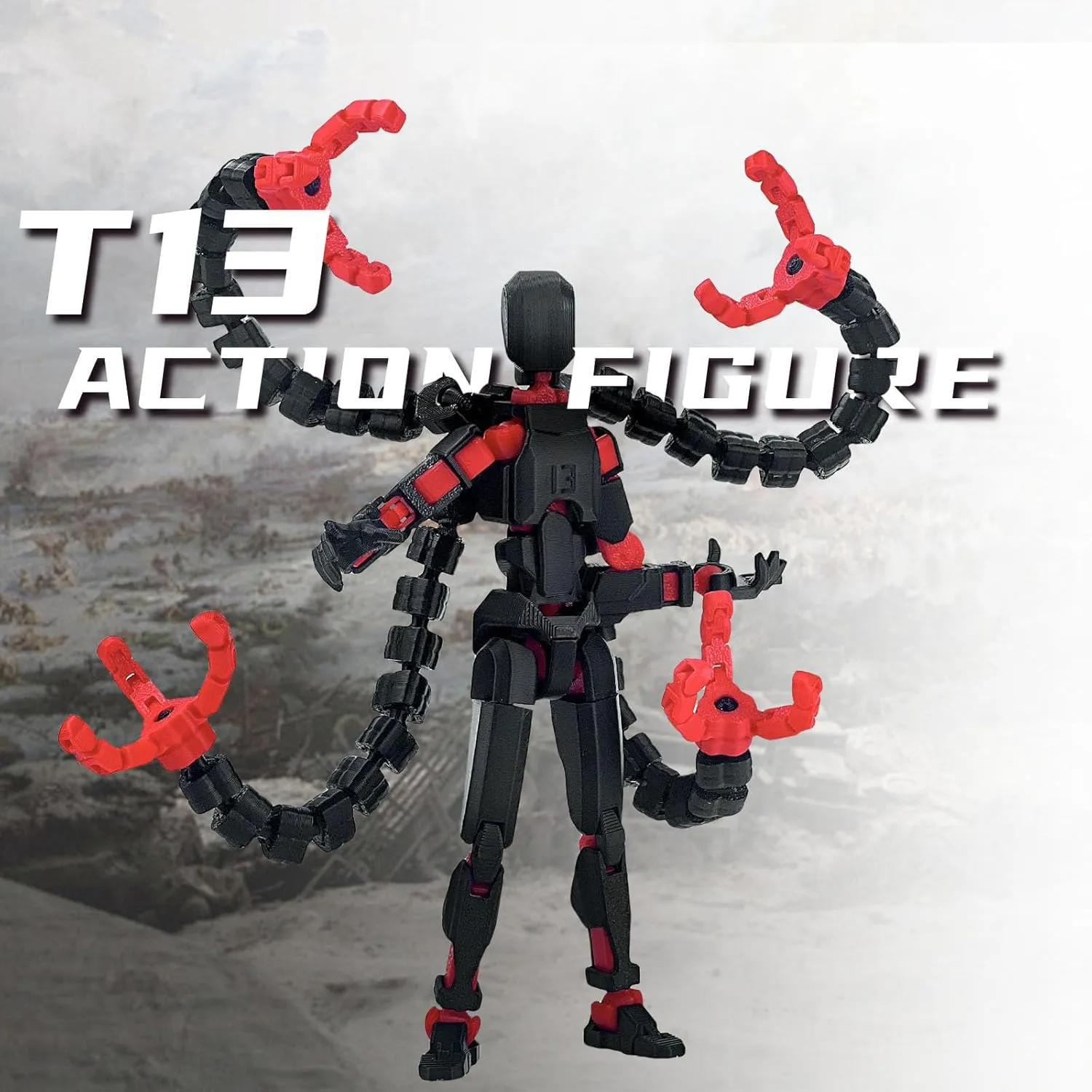 T13 Action Figure Already Assembled Accessories, T13 Multi-Jointed Movable,for Collectors Desktop Decorations t-13 Movability 3D Printed Toys (Black Red, 7.2inch)