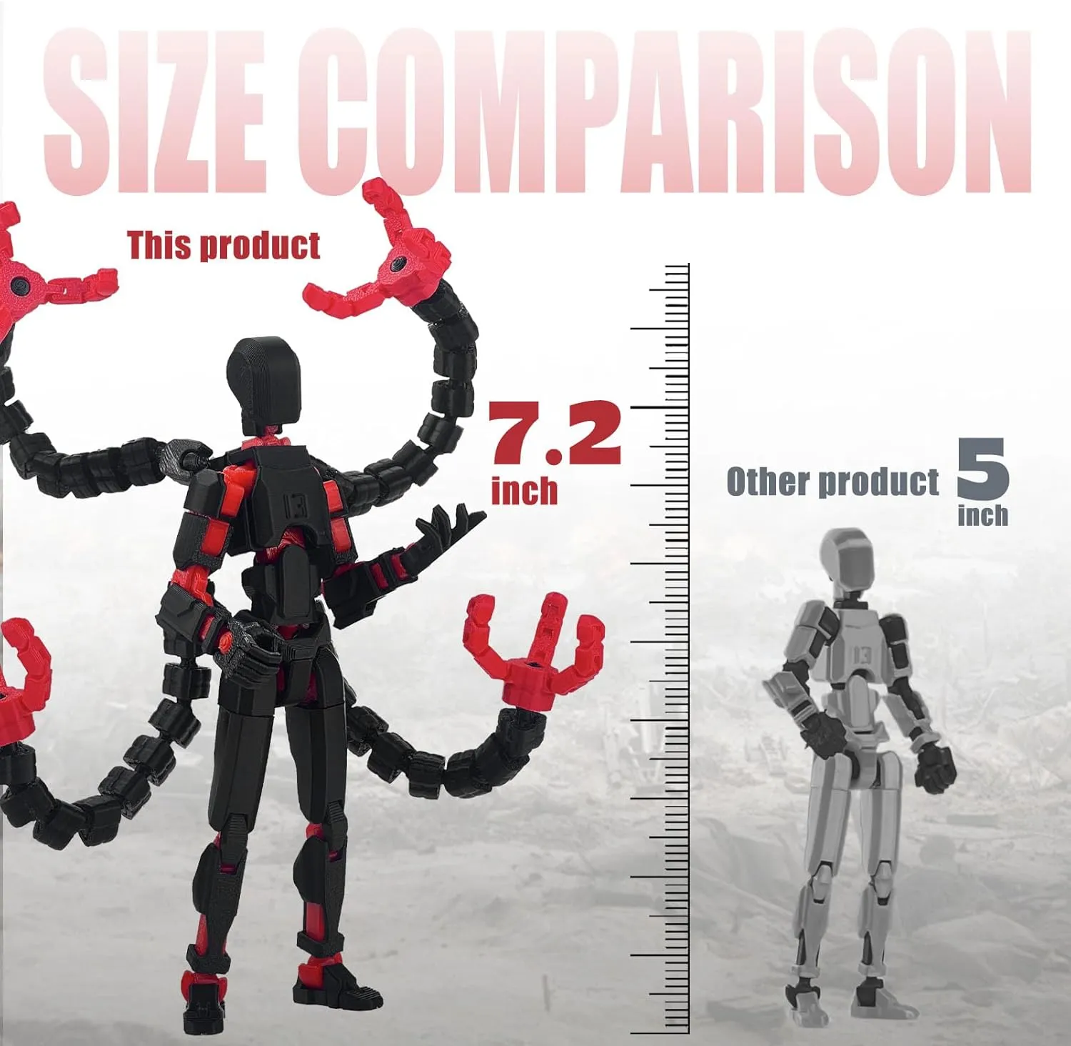 T13 Action Figure Already Assembled Accessories, T13 Multi-Jointed Movable,for Collectors Desktop Decorations t-13 Movability 3D Printed Toys (Black Red, 7.2inch)
