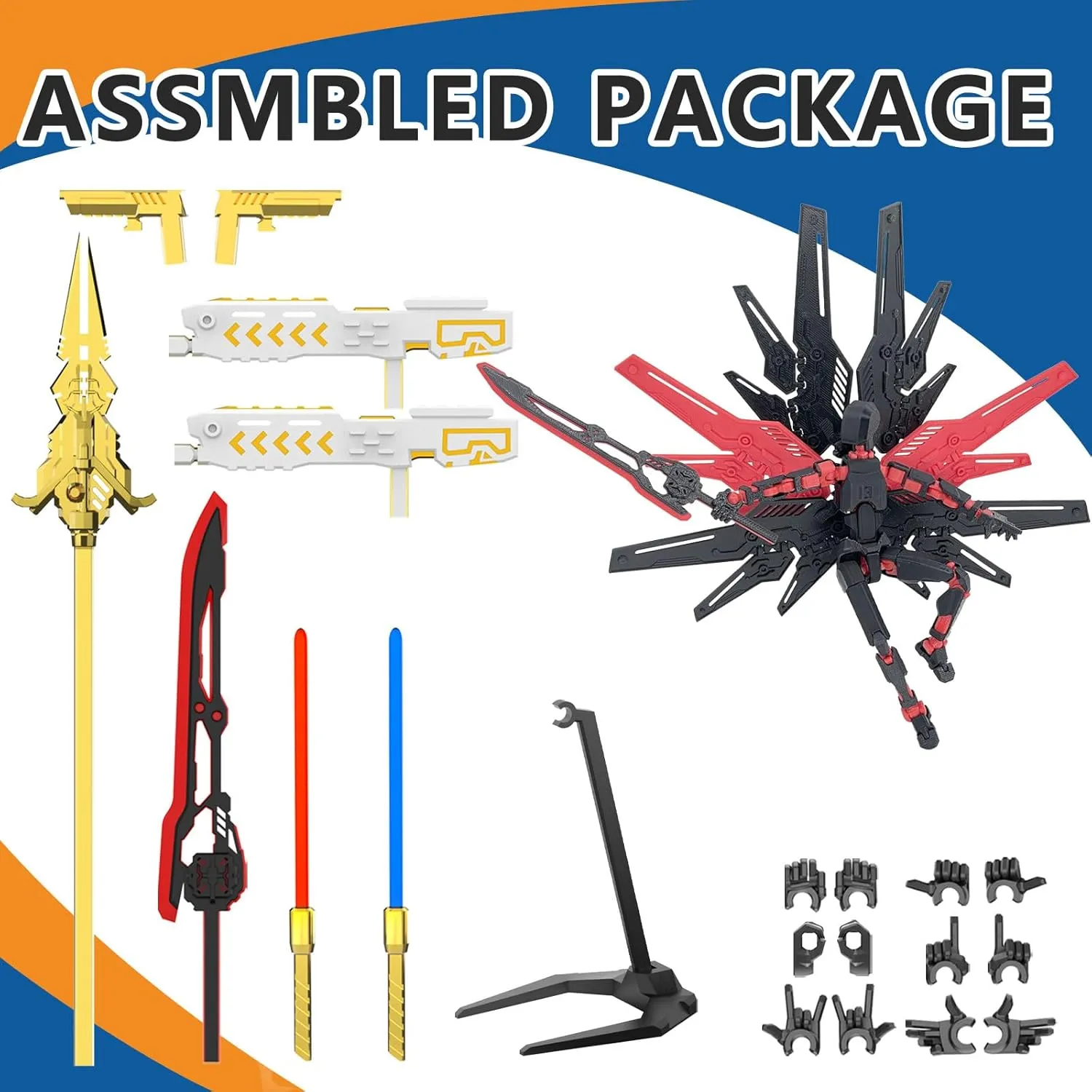 T13 Action Figure Already Assembled, Cyberpunk T13 Action Figure Set, Futuristic Mecha Titan 13 Action Figure 3D Printed Robo 13, Lucky 13, Gift for Dummy Collectors Desktop Decorations (Black Red)
