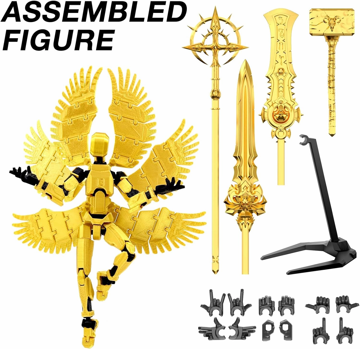 T13 Action Figure Already Assembled, Devil Wings Titan 13 Action Figure 3D Printed T13 Action Figures Set, T 13 Dummy Robo 13, Lucky 13, Dummy Gift for Collectors Desktop Decorations (Golden Angel)