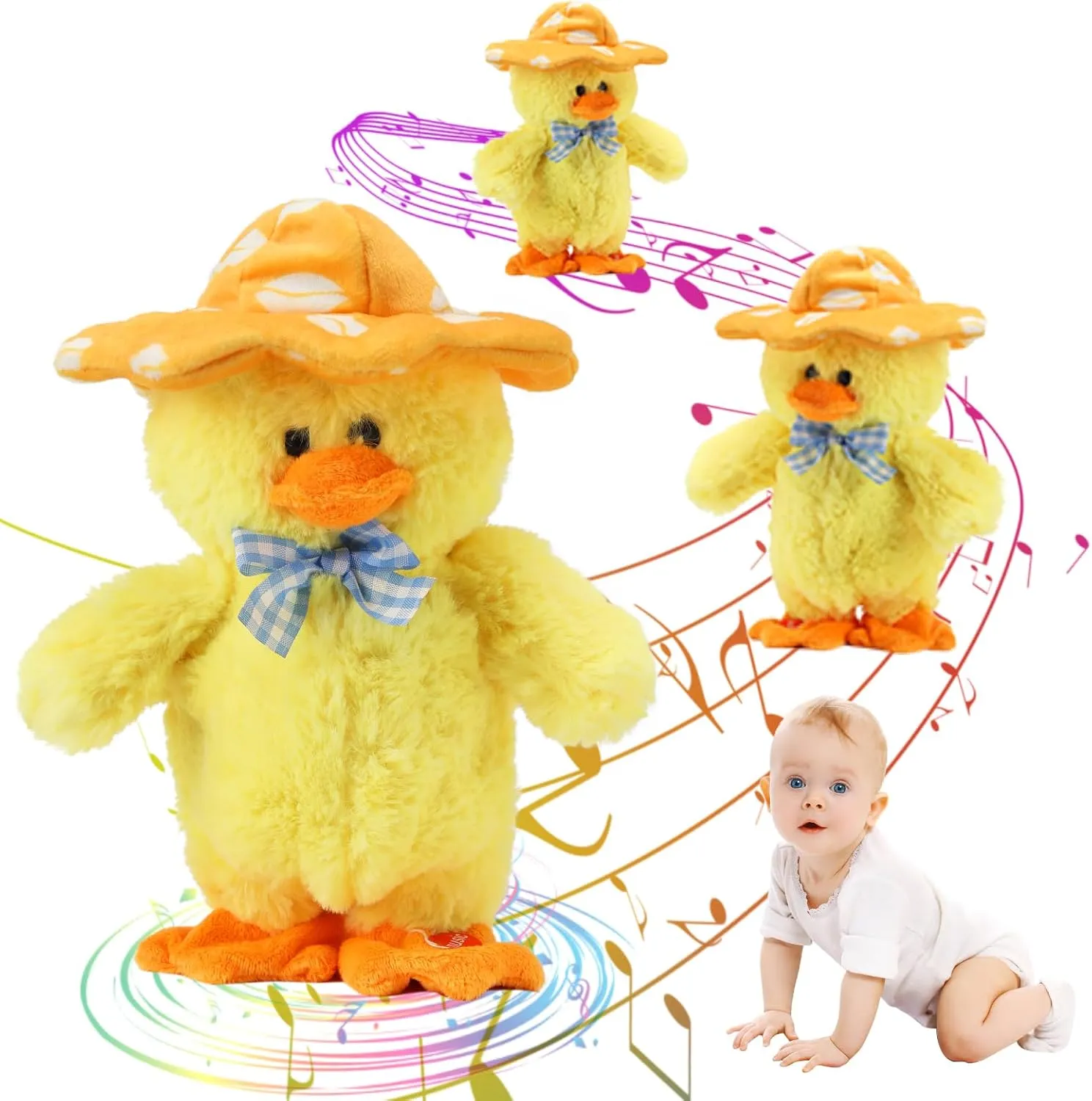 Talking Singing Duck Toys Repeats What You Say Walking Duckling Electric Interactive Animated Toy Mimicking Recording Plush Gifts for Baby,Yellow,8''