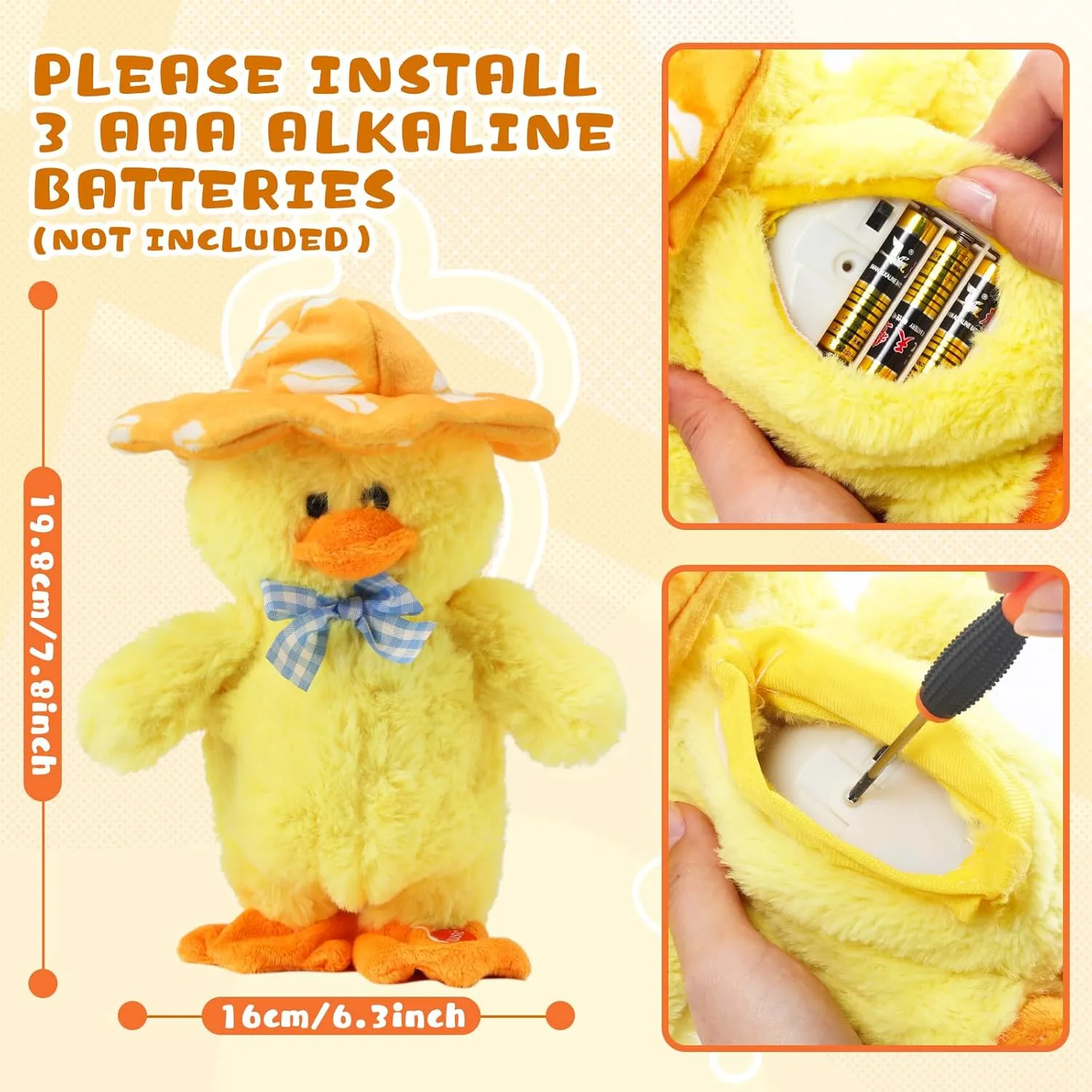 Talking Singing Duck Toys Repeats What You Say Walking Duckling Electric Interactive Animated Toy Mimicking Recording Plush Gifts for Baby,Yellow,8''
