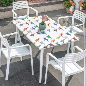 Teal White Elastic Edge Fitted Table Cloth, Colorful Various Different Animals Waterproof Wipeable Table Cloth Protector Dinosaur Fits up 4 Foot Tables