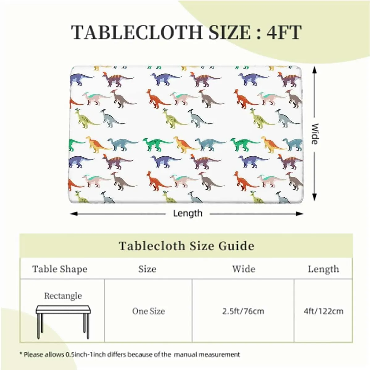 Teal White Elastic Edge Fitted Table Cloth, Colorful Various Different Animals Waterproof Wipeable Table Cloth Protector Dinosaur Fits up 4 Foot Tables