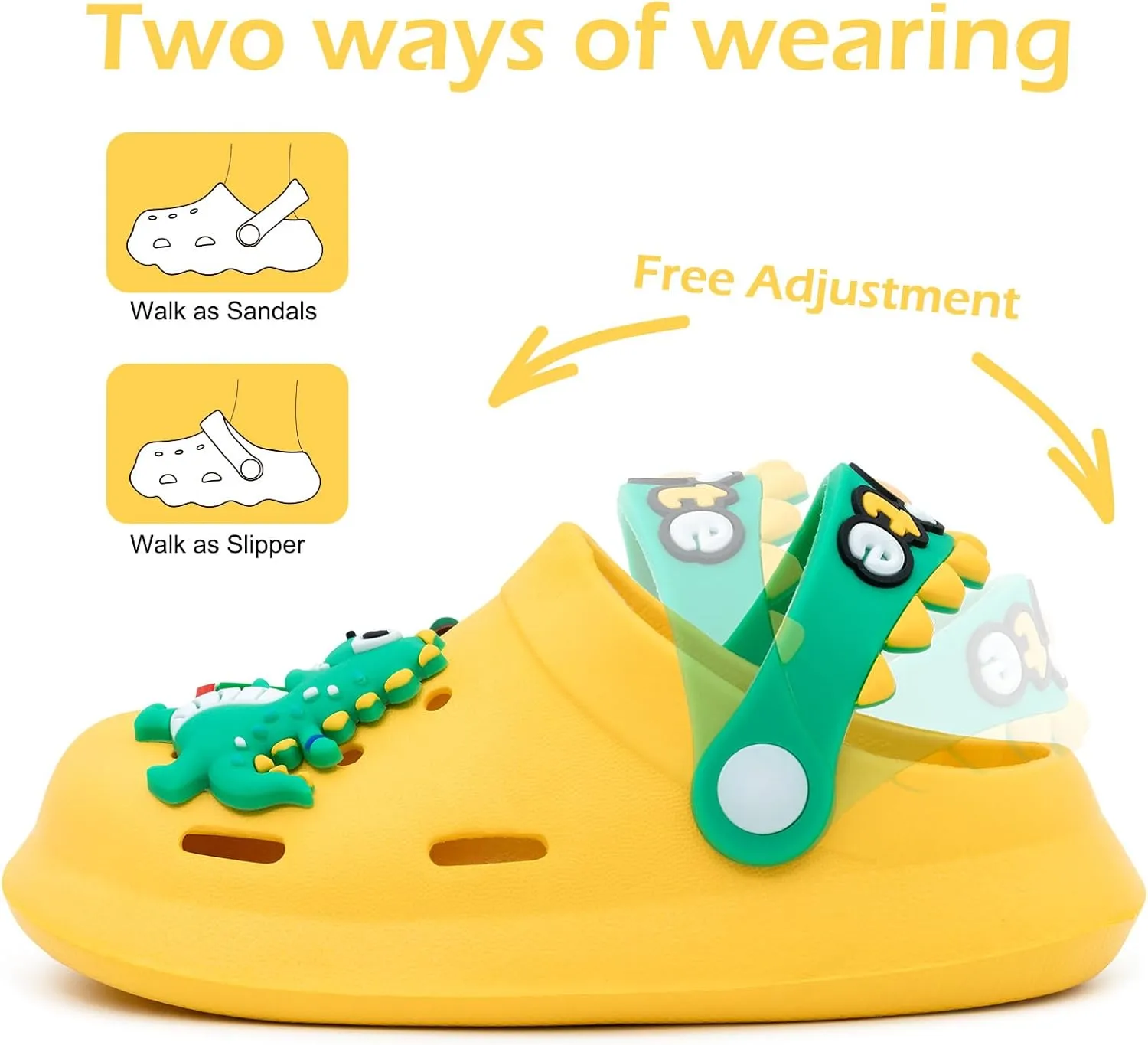 techcity Kids Dinosaur Garden Shoes Cute Cartoon Sandals Clogs Toddler Beach Pool Water Shoes Summer Slides for Boys Girls