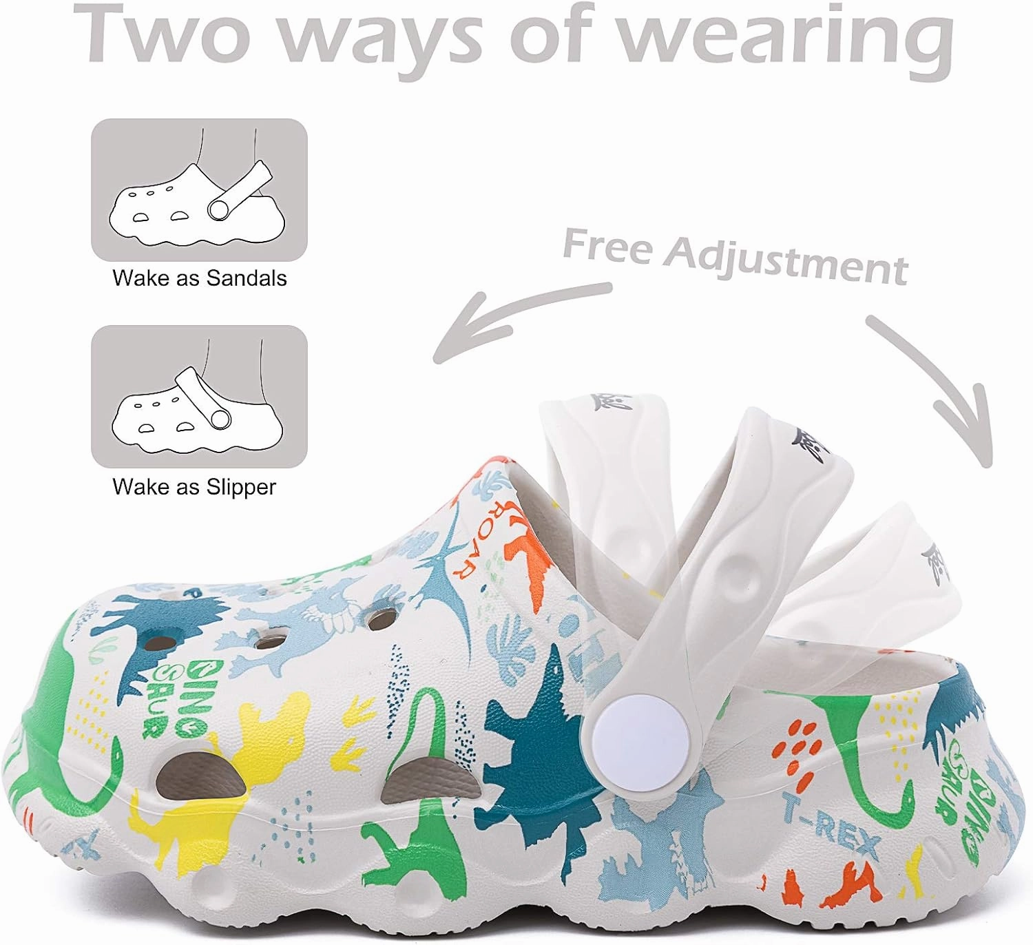 techcity Kids Dinosaur Garden Shoes Cute Cartoon Sandals Clogs Toddler Beach Pool Water Shoes Summer Slides for Boys Girls