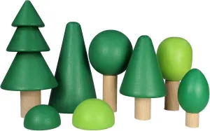 TEKOR (8 Pcs Wooden Tree Toy Set | Natural Wood Mini Trees | for Craft | Play Sets | Fairy Gardens | Decoration | Varying Green Colors | Creative Education Toys | Smooth | Multiple Play Options