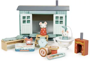 Tender Leaf Toys - Secret Meadow Shepherd’s Hut - Portable Furnished Wooden Shepherd’s Hut on Wheels with 11 Pcs Accessories and 3 Mice Dolls - Open-Ended Play and Story Tellings - Age 3 
