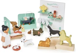 Tender Leaf Toys - Waggy Tails Dog Salon - Wooden Interactive Pet Care Grooming Play Set for Kids - Fun Role-Play Set - Learn Responsibility - Improve Fine Motor Skills - Gift for Dog Lovers - Age 3 