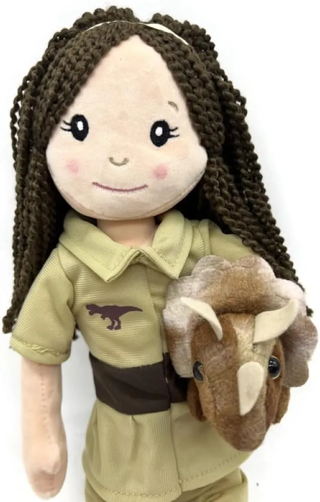 The Petting Zoo, Paleontologist Plush Doll with Triceratops Stuffed Animal, Gifts for Girls, Soft Doll with Dinosaur Plush Toy, 16 inch (Brunette)