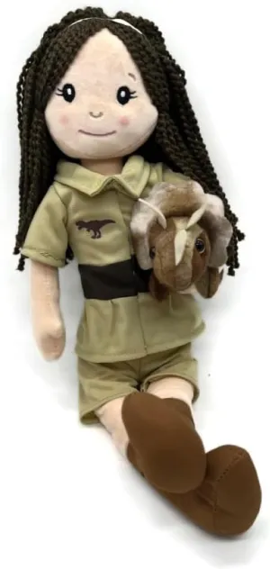 The Petting Zoo, Paleontologist Plush Doll with Triceratops Stuffed Animal, Gifts for Girls, Soft Doll with Dinosaur Plush Toy, 16 inch (Brunette)