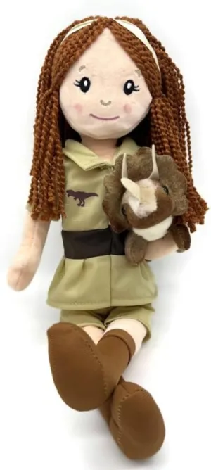 The Petting Zoo, Paleontologist Plush Doll with Triceratops Stuffed Animal, Gifts for Girls, Soft Doll with Dinosaur Plush Toy, 16 inch (Red Hair)