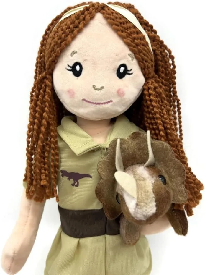 The Petting Zoo, Paleontologist Plush Doll with Triceratops Stuffed Animal, Gifts for Girls, Soft Doll with Dinosaur Plush Toy, 16 inch (Red Hair)