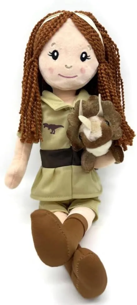 The Petting Zoo, Paleontologist Plush Doll with Triceratops Stuffed Animal, Gifts for Girls, Soft Doll with Dinosaur Plush Toy, 16 inch (Red Hair)