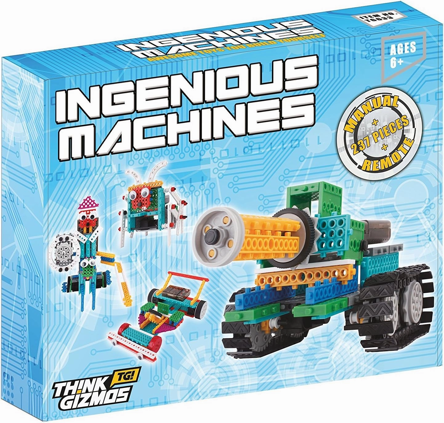 Think Gizmos Robotic Kit for Kids Aged 6 7 8 9 , Ingenious Machines Remote Control Building Kits for Kids – TG633 Awesome Fun Build Your Own Robot Toy (All Batteries Included)