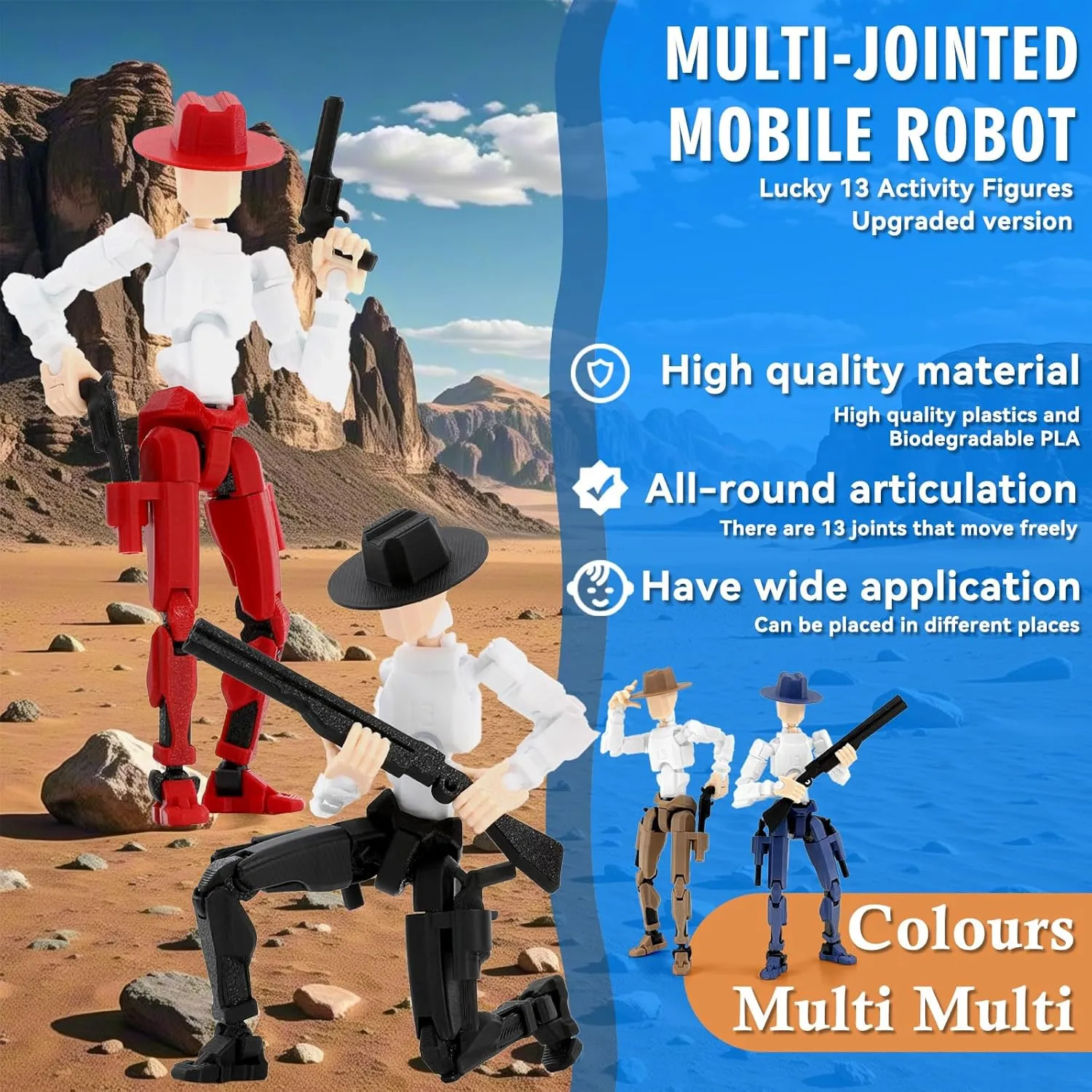 Titan 13 Action Figure, Cowboy Already Assembled Dummy 13 Action Figures for Boys, 2-Pack 5.4 inches T Lucky 13 Action Figure, Figura de acción t13, Black & Red