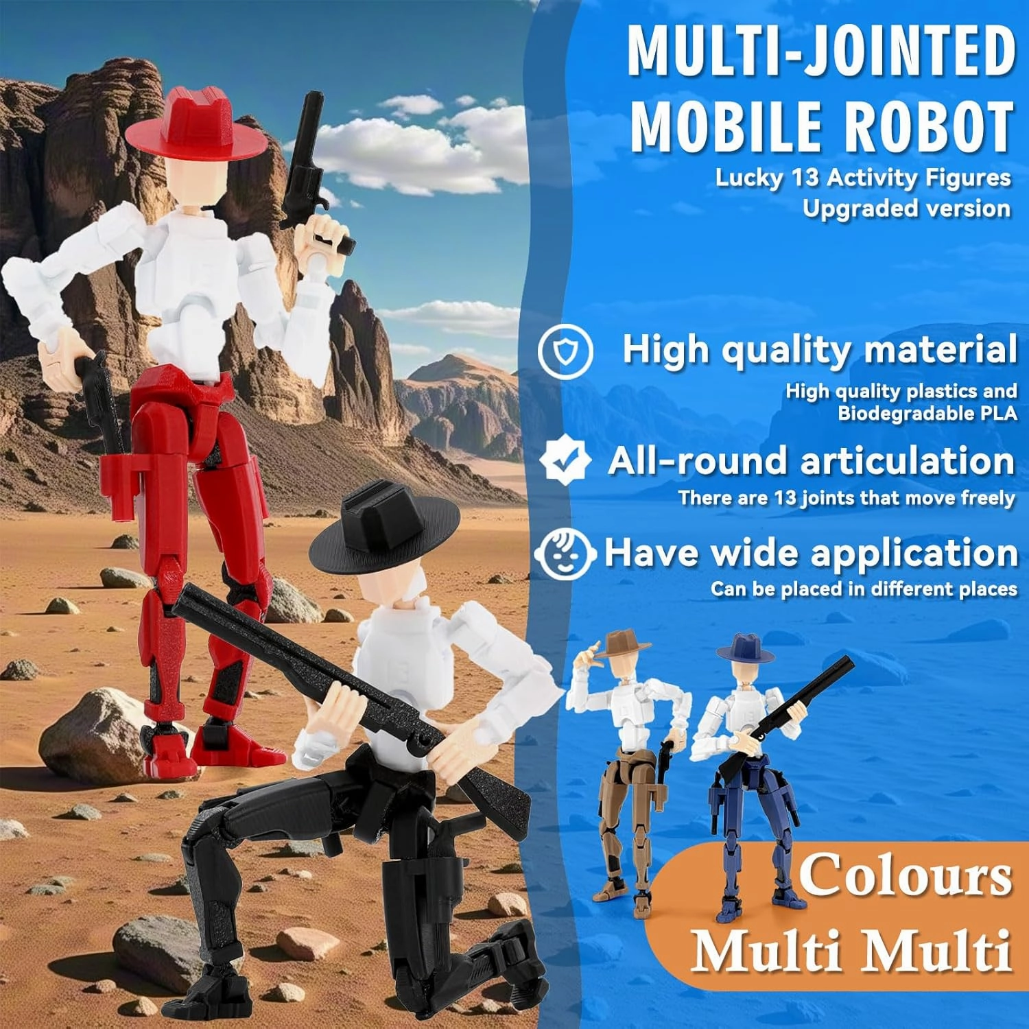 Titan 13 Action Figure, Cowboy Already Assembled Dummy 13 Action Figures for Boys, 2-Pack 5.4 inches T Lucky 13 Action Figure, Figura de acción t13, Black & Red