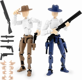 Titan 13 Action Figure, Cowboy Already Assembled T13 Action Figures for Boys, 2-Pack Cowboy Dummy 5.4 inches T Lucky 13 Action Figure, Figura de acción t13, Brown & Blue