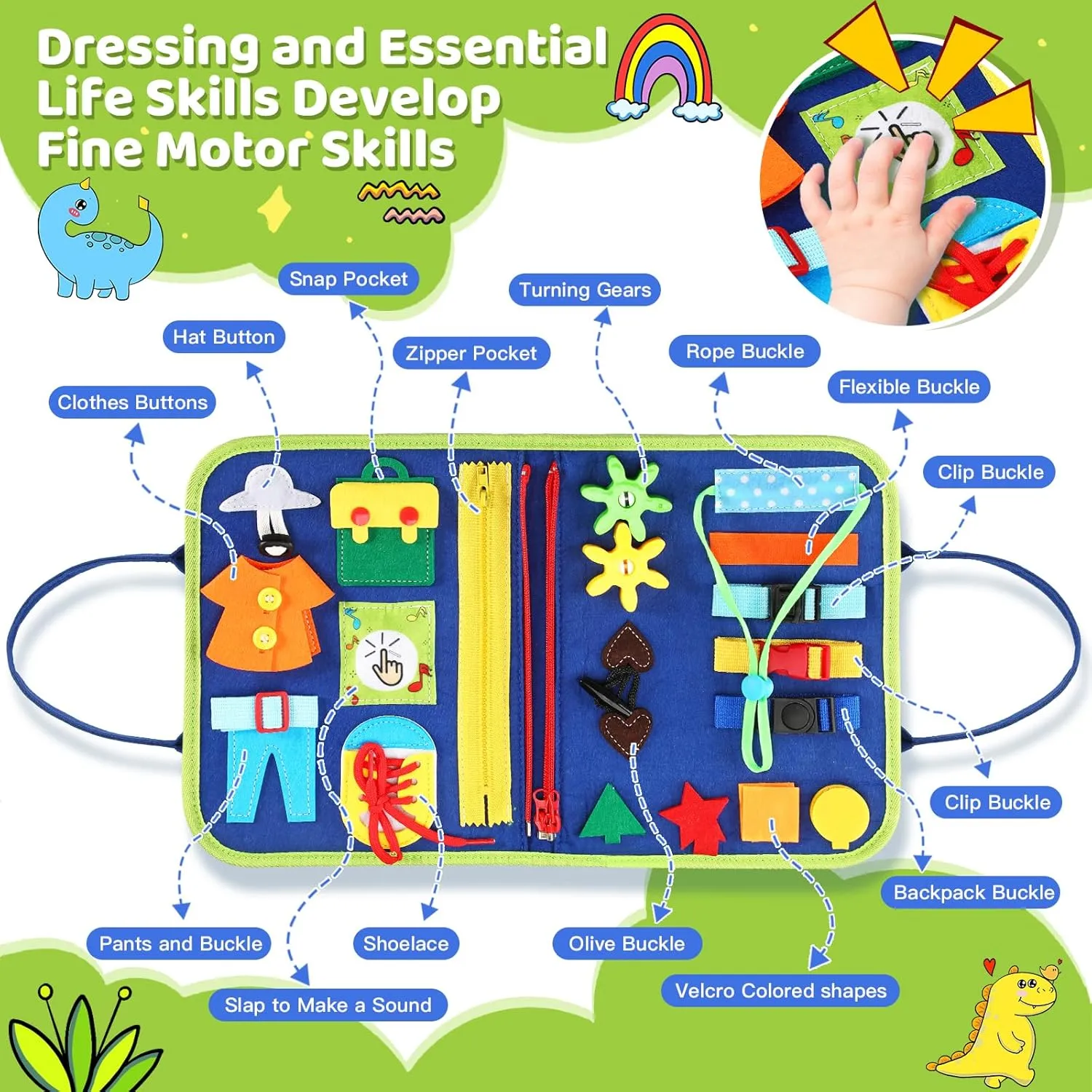 Toddler Busy Book，Dinosaur Toys for Kids 3-5，Busy Board，Montessori Toys，Toddler Travel Toys，Educational Toys，Sensory Board Fine Motor Toys，Toddler Airplane Travel Essentials Quiet Books