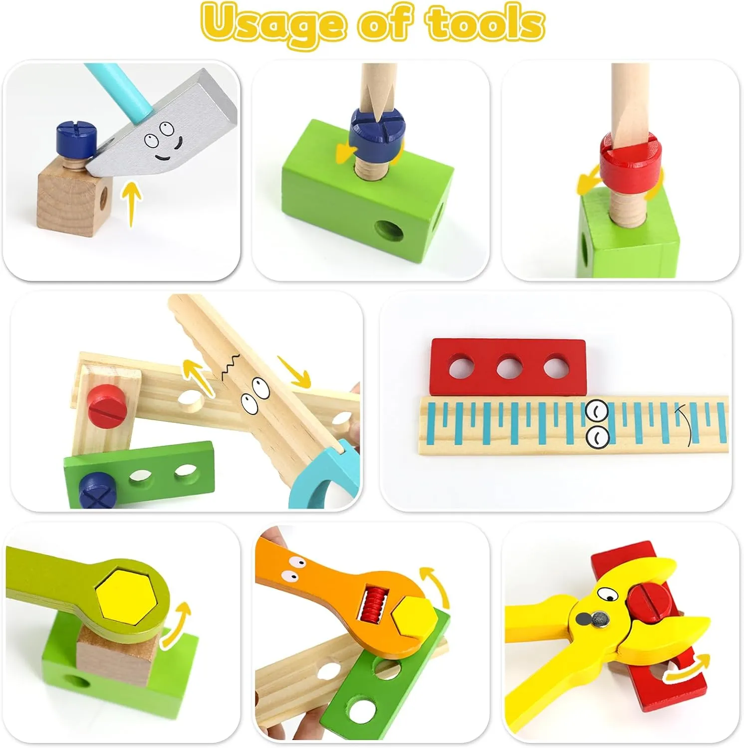 TONZE Kids Tool Set Wooden Toddler Tools Montessori Toys for 3 4 Year Olds, 34 PCS Educational STEM Construction Toys Pretend Play Toddler Tool Set Birthday Gift for Age 3-4 Boys & Girls