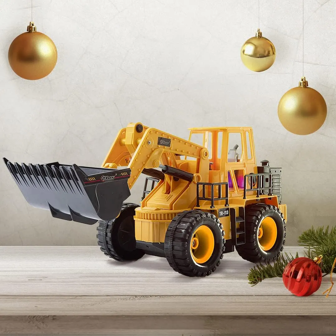 Top Race TR-113 5 Channel Full Functional Remote Control Tractor Toy Front Loader - 14 x 6 x 8 inch Electric RC Remote Control Construction Toy Tractors with Lights and Sounds