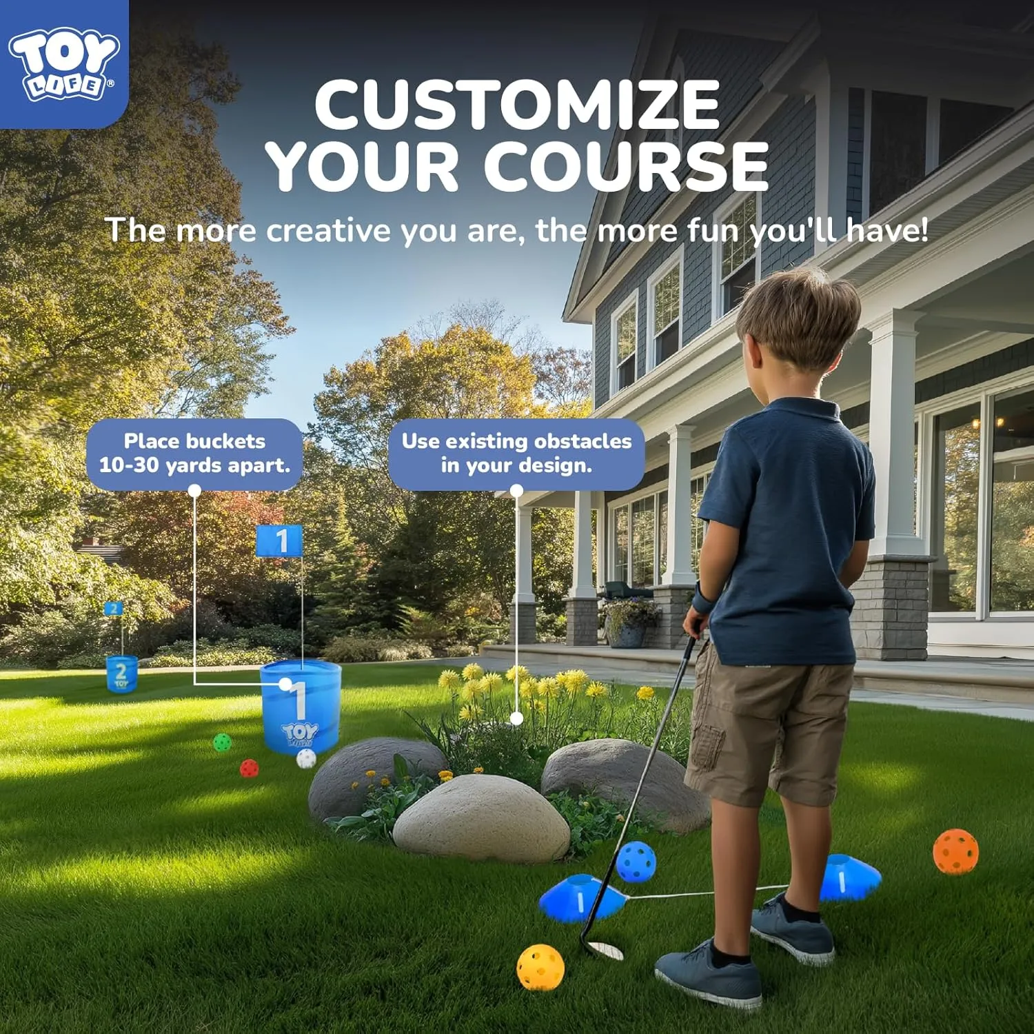 TOY Life Golf Game Set, Backyard Golf Bucket Game for Adults Kids, 6 Holes Golf Course with Balls and Flag, Outdoor Indoor Golf Yard Game with Clubs for Beach, Camping and Lawn
