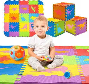 TOYVELT Foam Puzzle Floor Mat for Kids 48x48-25 Interlocking Play Mat Tiles with Colors, Shapes, Alphabet, ABC, Numbers - Educational Large Puzzle Foam Floor Tiles for Crawling - Dinosaurs