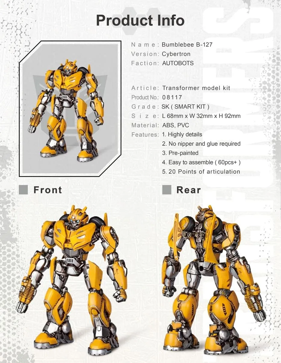 Transformers Bumblebee Figure Model Kit – B-127 Cybertron Easy to Assemble 3D Articulated Action Pre Painted Collectible Series Toys Hobby 08117
