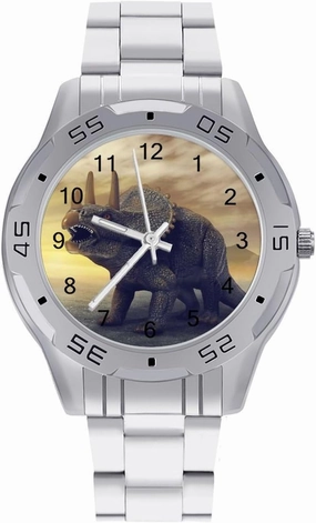 Triceratops Dinosaur Simple Stainless Steel Band Business Watch Dress Wrist Unique Luxury Work Casual Waterproof Watches