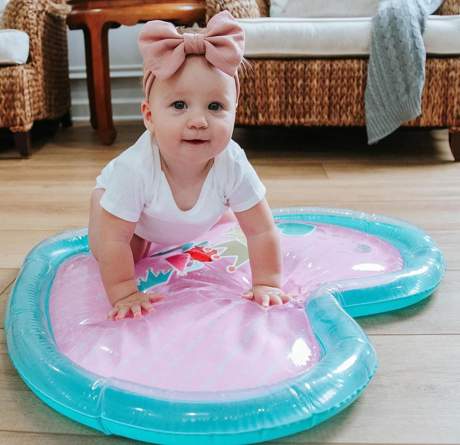 Tummy Time Mat Combo Pack: XL Inflatable Water Play Mat (Princess Heart & Flower) with Sensory Toys for Motor Skills Development – Perfect for Infants & Toddlers 6  Months