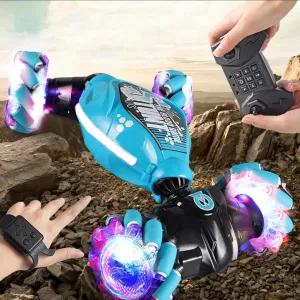 Turbo Drive Rc Car - 2025 TurboDrive Gesture Control Sensing Rc Stunt Car with Light Music, Mini 2.4g Hand Controlled Drifting (Blue)