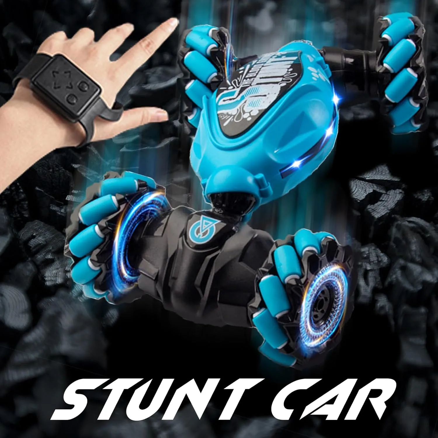 Turbo Drive Rc Car - 2025 TurboDrive Gesture Control Sensing Rc Stunt Car with Light Music, Mini 2.4g Hand Controlled Drifting (Blue)