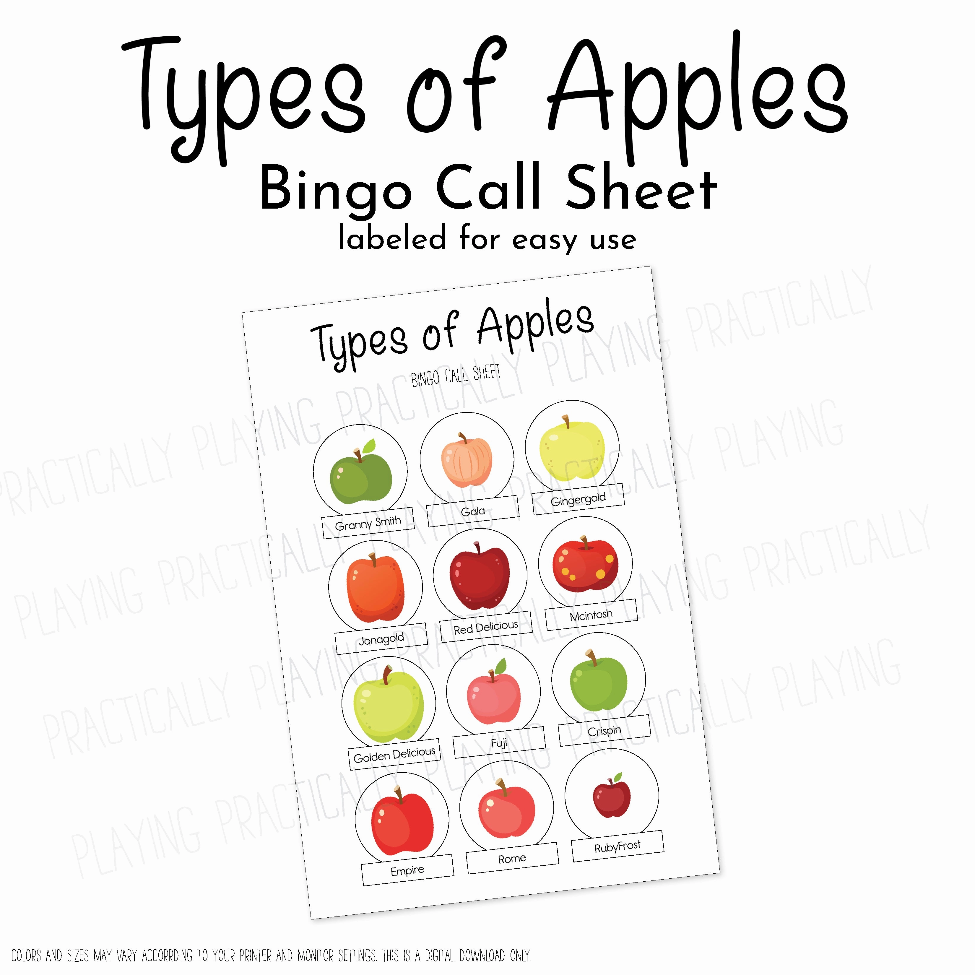 Types of Apples Game Essentials Pack: Printable Insert, Game and Loose Parts Pack- CRICUT PRINT AND CUT