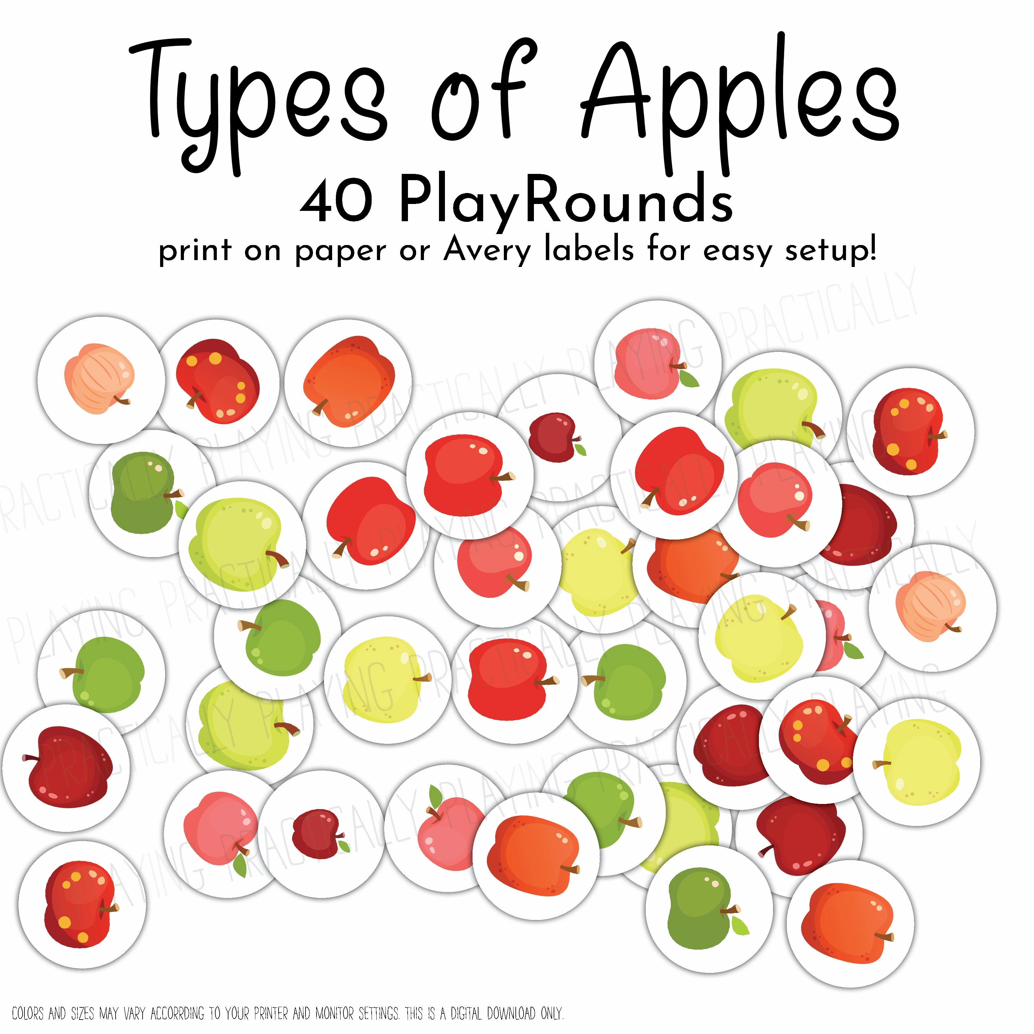 Types of Apples Game Essentials Pack: Printable Insert, Game and Loose Parts Pack- CRICUT PRINT AND CUT