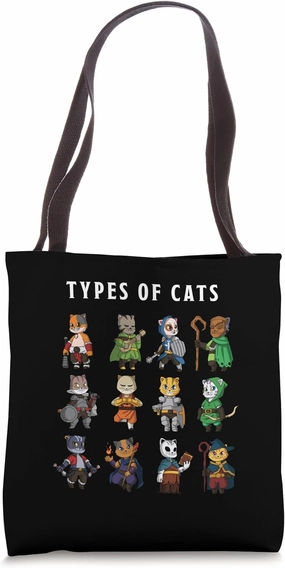 Types of Cats Fantasy RPG Roleplaying Cat Lover Gamer Tote Bag