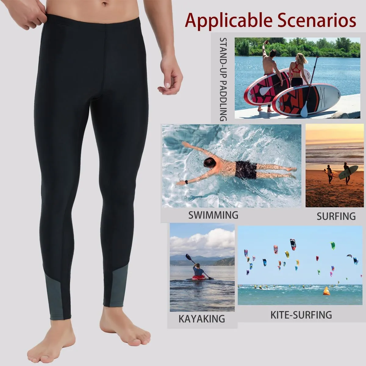 Ubestyle UPF 50  Men's Active Surfing Water Leggings Swim Pants Swim Tights Beach Pants Sun Protective