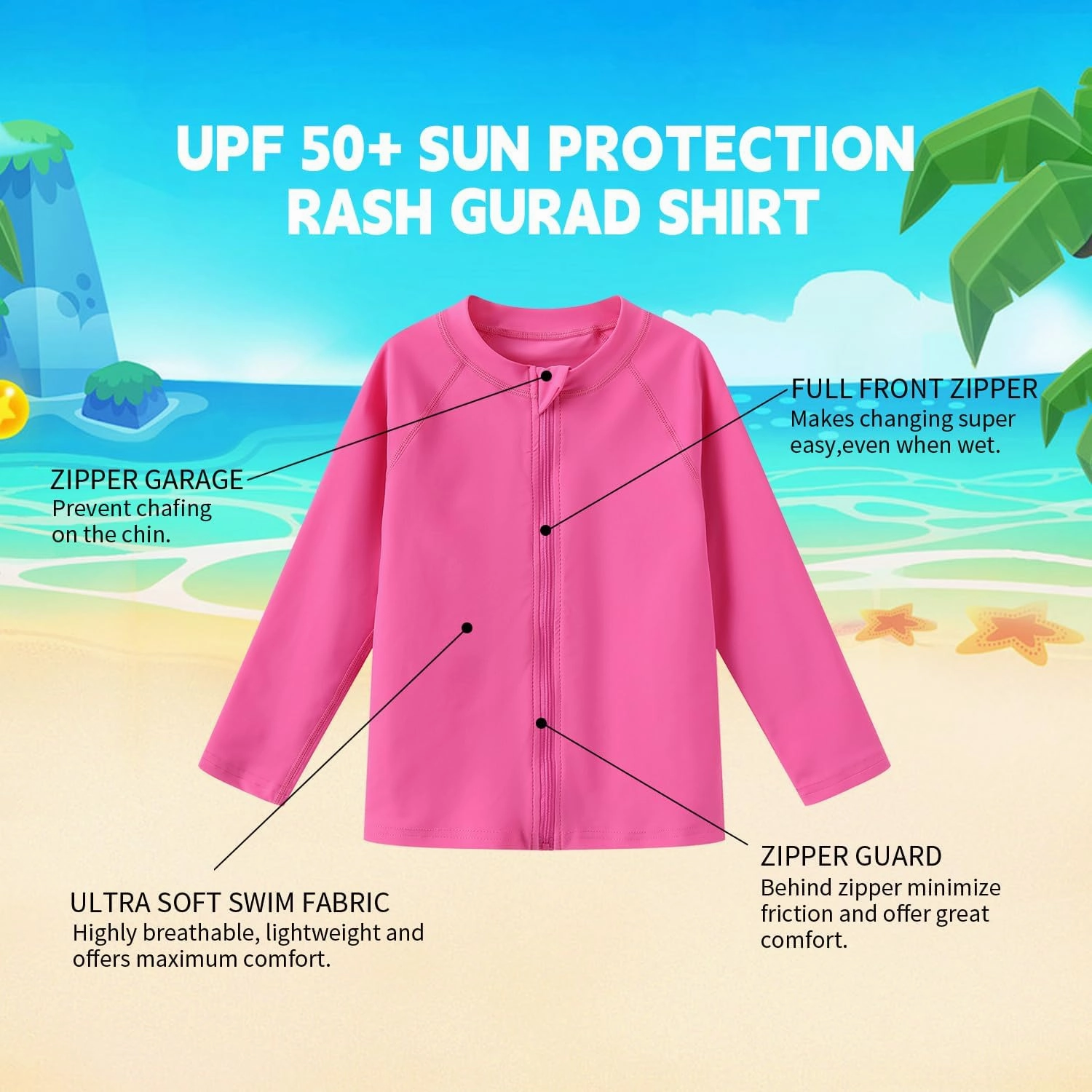 Ubestyle Boys and Girls UPF 50  Long Sleeve Zip Rash Guard Swim Shirt Top Baby Toddler Swimsuits Sun Protection