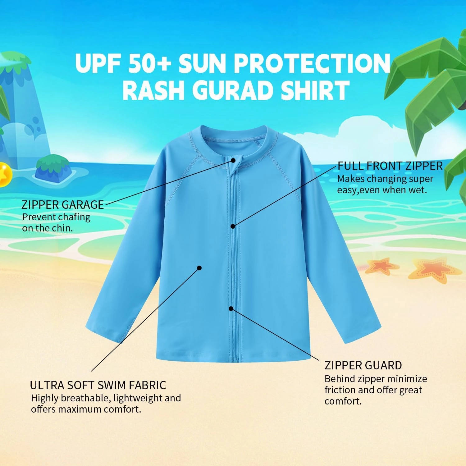Ubestyle Boys and Girls UPF 50  Long Sleeve Zip Rash Guard Swim Shirt Top Baby Toddler Swimsuits Sun Protection