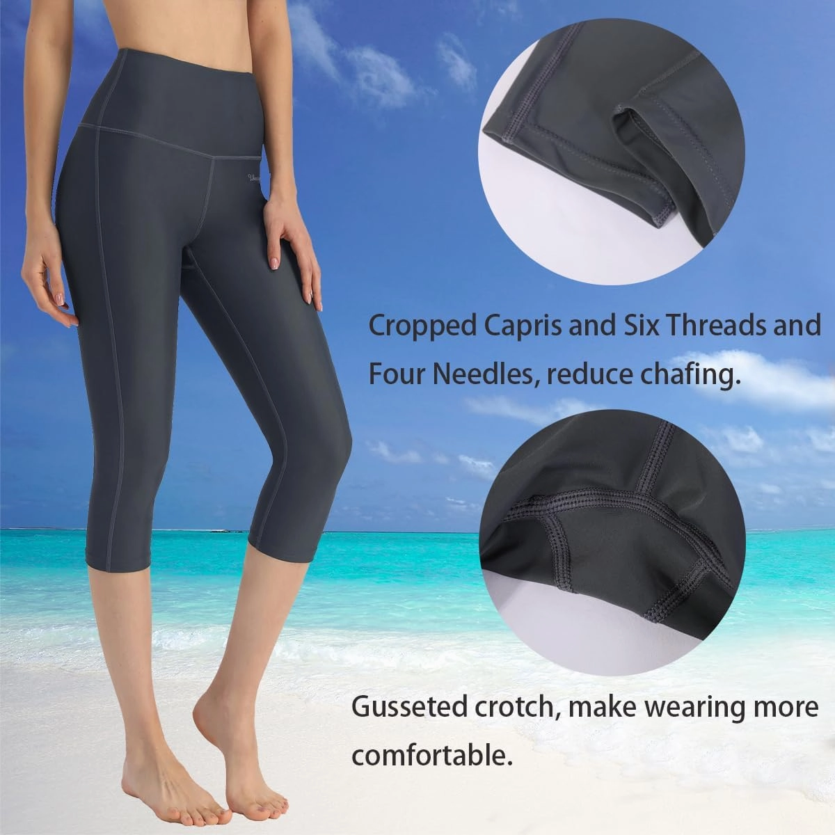 Ubestyle UPF 50  High Waist Swim Leggings for Women Swim Capris Swim Pant Swim Tights Beach Pants Sun Protective