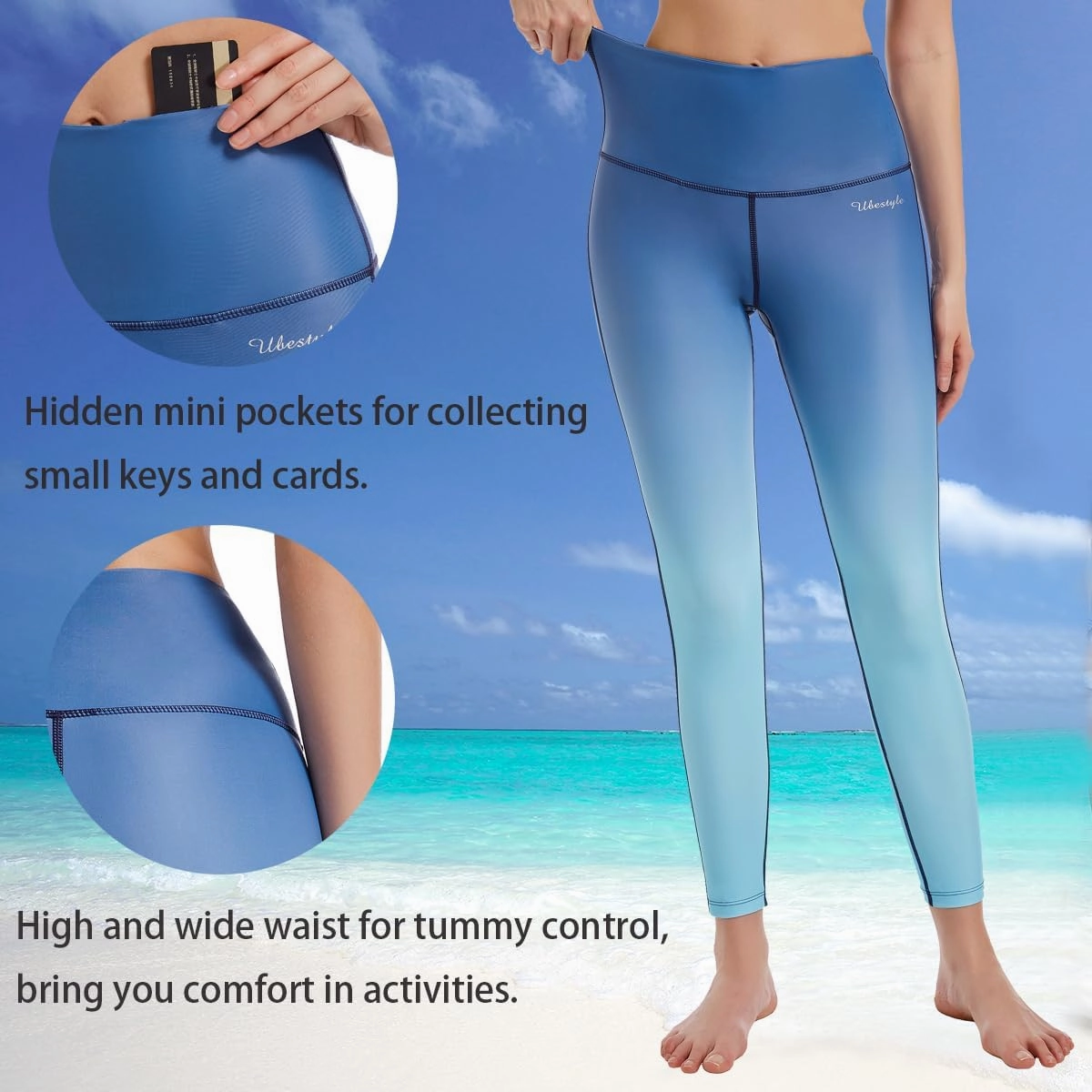 Ubestyle UPF 50  High Waist Women's Swim Pants Swim Leggings Swimming Tights Rash Guard Pants Sun Protective