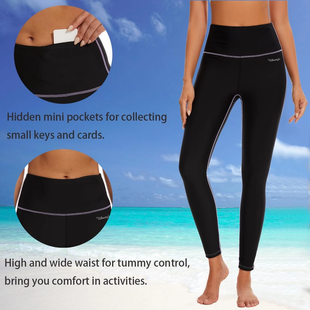 Ubestyle UPF 50  High Waist Women's Swim Pants Swim Leggings Swimming Tights Rash Guard Pants Sun Protective
