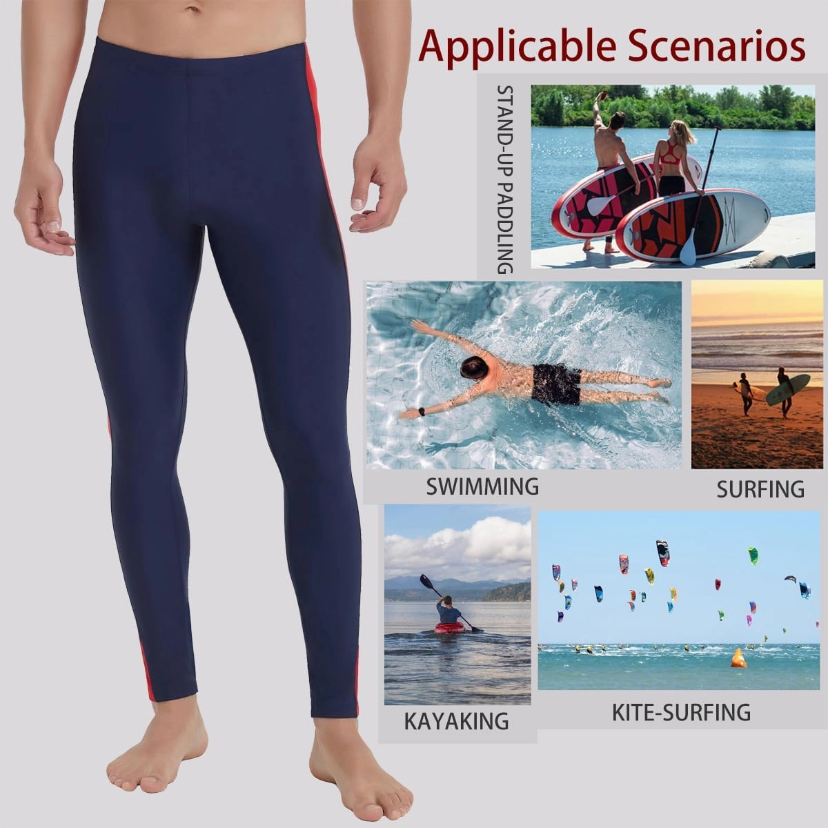 Ubestyle UPF 50  Men's Active Surfing Water Leggings Swim Pants Swim Tights Beach Pants Sun Protective