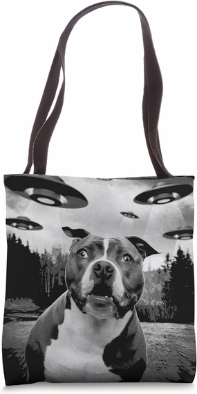UFO Encounter American Pit Bull Dog Selfie Photo Aliens Tote Bag