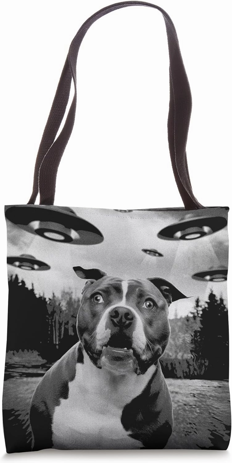 UFO Encounter American Pit Bull Dog Selfie Photo Aliens Tote Bag