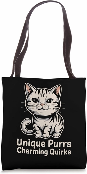 Unique Purrs Charming Quirks Cat Lover Feline Pet Meow Cats Tote Bag